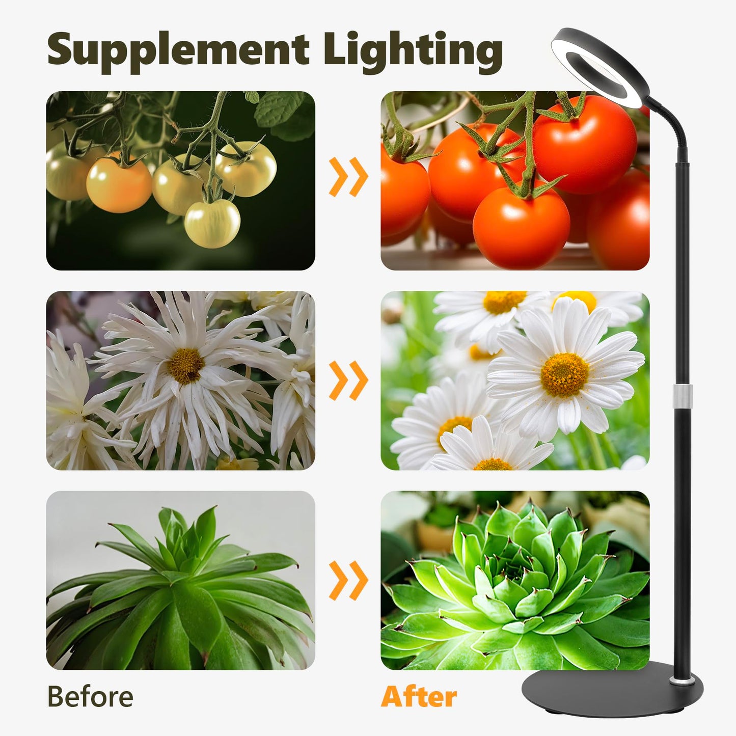 Vsoke Desk Top Grow Lights for Indoor Plants,Full Spectrum Table Plant Light,24.2" Telescope Stand,UV LED Red Blue Halo Growing Lamp,Adjustable Gooseneck,Auto Timer,3 Lighting Modes,10-Level Dimmable