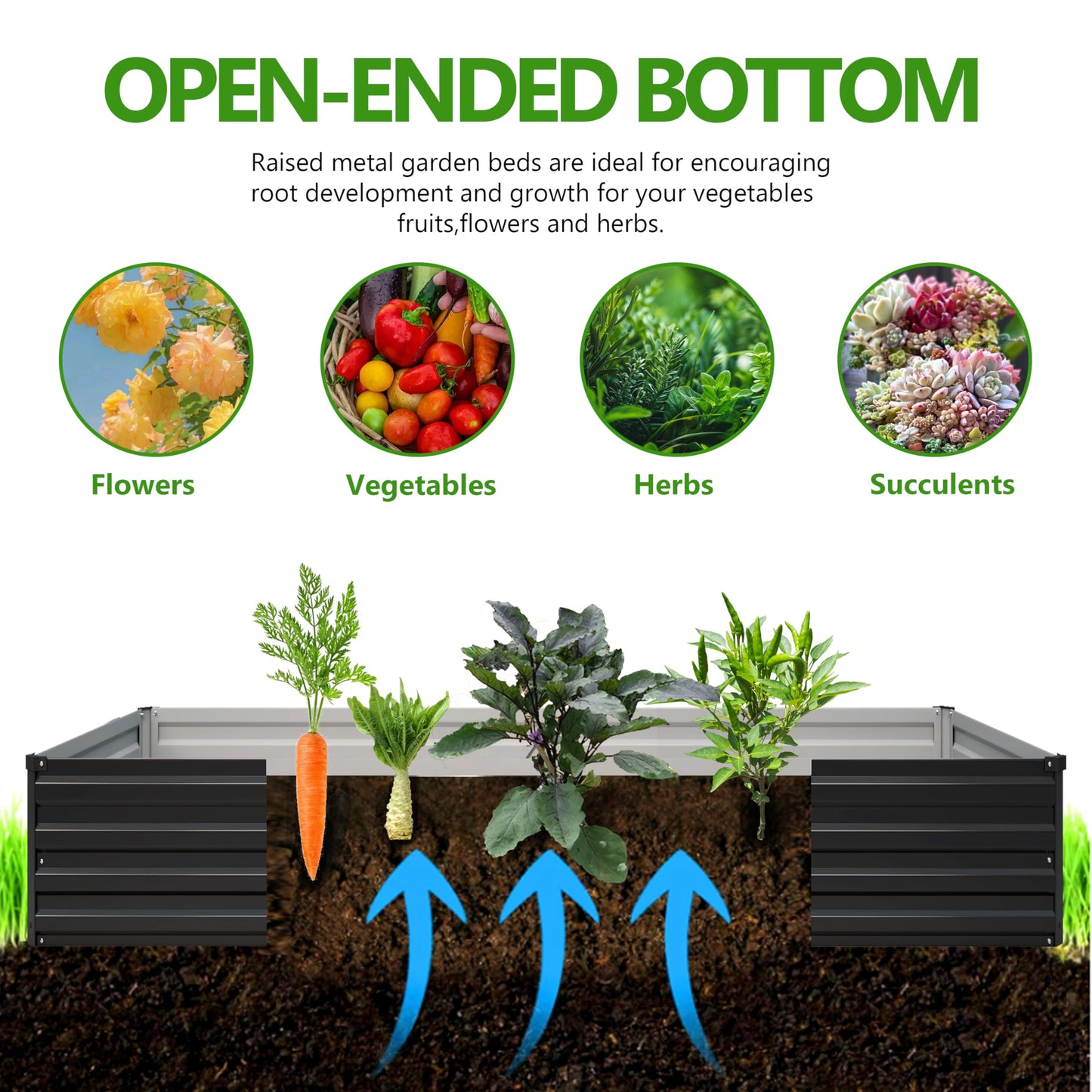 Easllre 2PCS 10x3x1ft Galvanized Raised Garden Bed,Outdoor Planter Box Metal Patio Kit Planting Bed for Vegetables Flowers Herb,Black