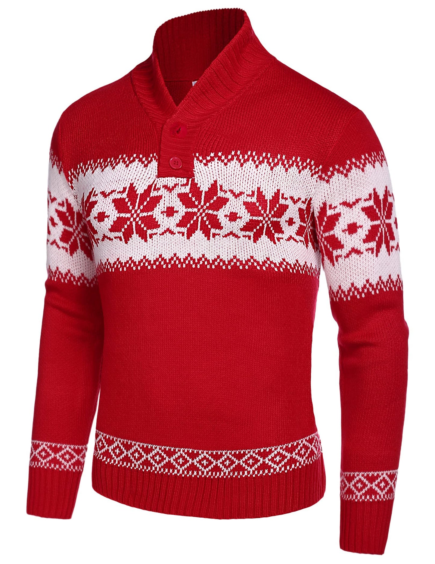 COOFANDY Mens Ugly Christmas Sweater V-Neck Pullover Casual Fair Isle Sweater Red L
