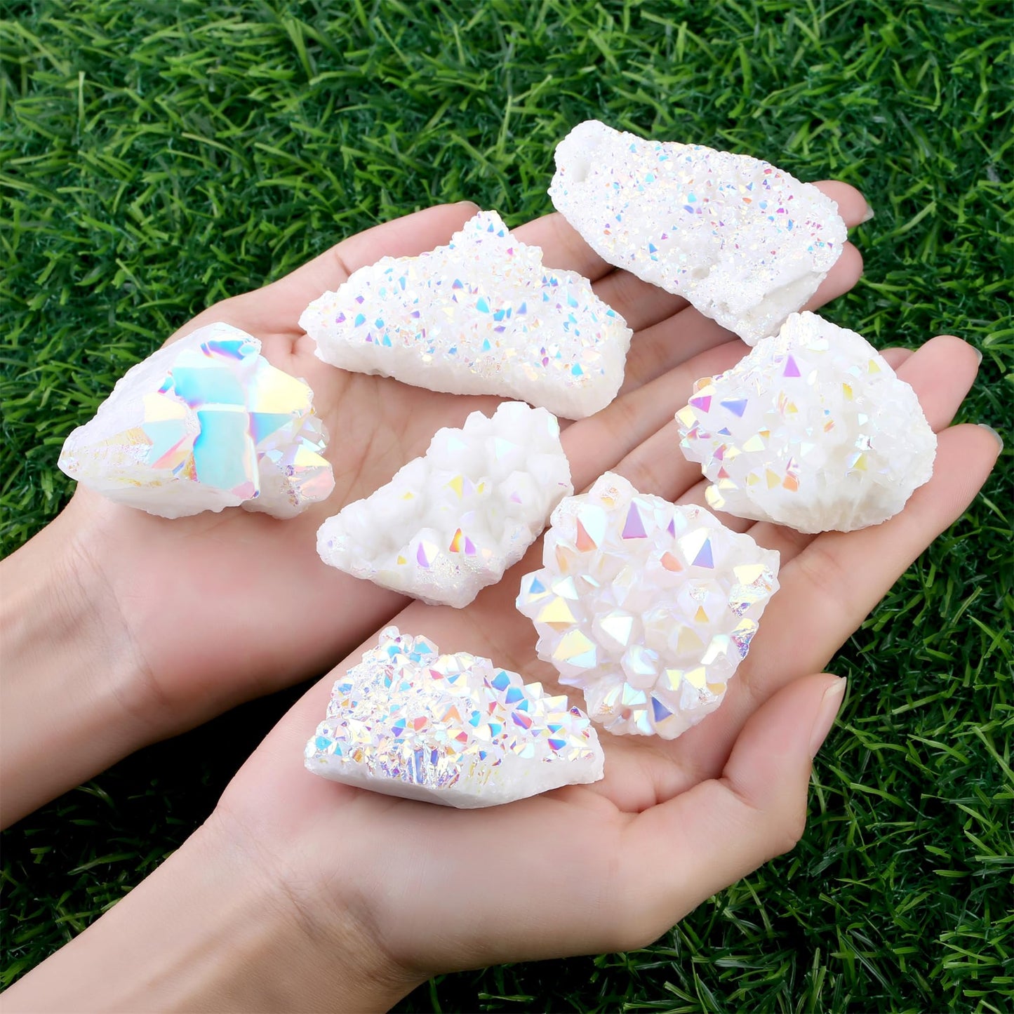 YATOJUZI Angel Aura Crystal Cluster Raw Rocks Quartz Stones Healing Crystals and Titanium Coated Mineral Geode Reiki Gemstones Druzy for Energy Protection 1PCS