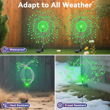 Garden Outdoor Lights, 2 Pack 120 LED Solar Garden Lights Fairy Lights Outdoor Waterproof Decorative Solar Firework Lights for Yard Patio Pathway Flowerbed Party Wedding Decor, Green