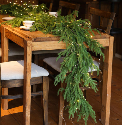 MISSPIN 9ft Christmas Garland with LED Lights, Real Touch Norfolk Pine Garland, Green Artificial Greenery Garland for Table, Mantle, String Light, Wall, Indoor, Outdoor Christmas Decorations