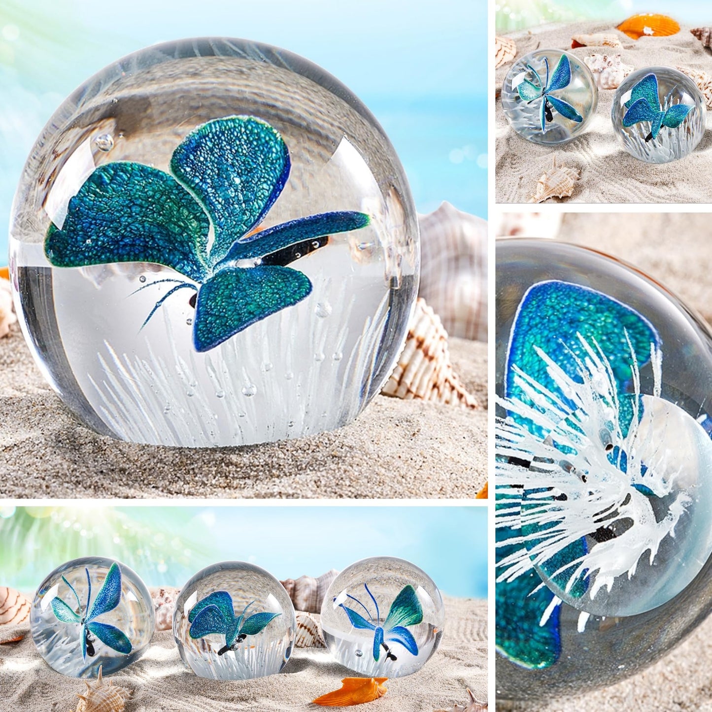 EUSTUMA Hand Blown Glass Butterfly Paperweight for Office Desk,Home Decor Collectible
