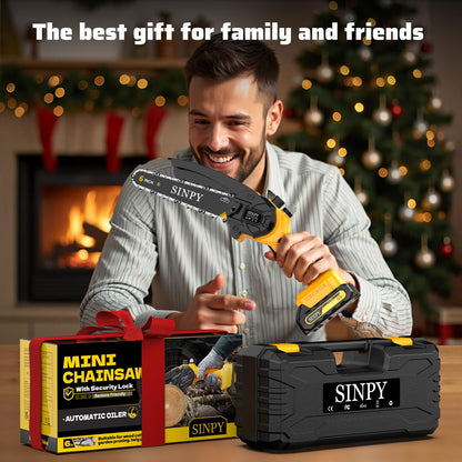 SINPY Mini Chainsaw Cordless, 6 Inch Electric Power Chain Saw with 2 Batteries & 2 Chains, Small Chainsaw with Safety Lock for Tree Trimming, Garden, Wood Cutting Gift for Men Dad Husband Fathers 2025