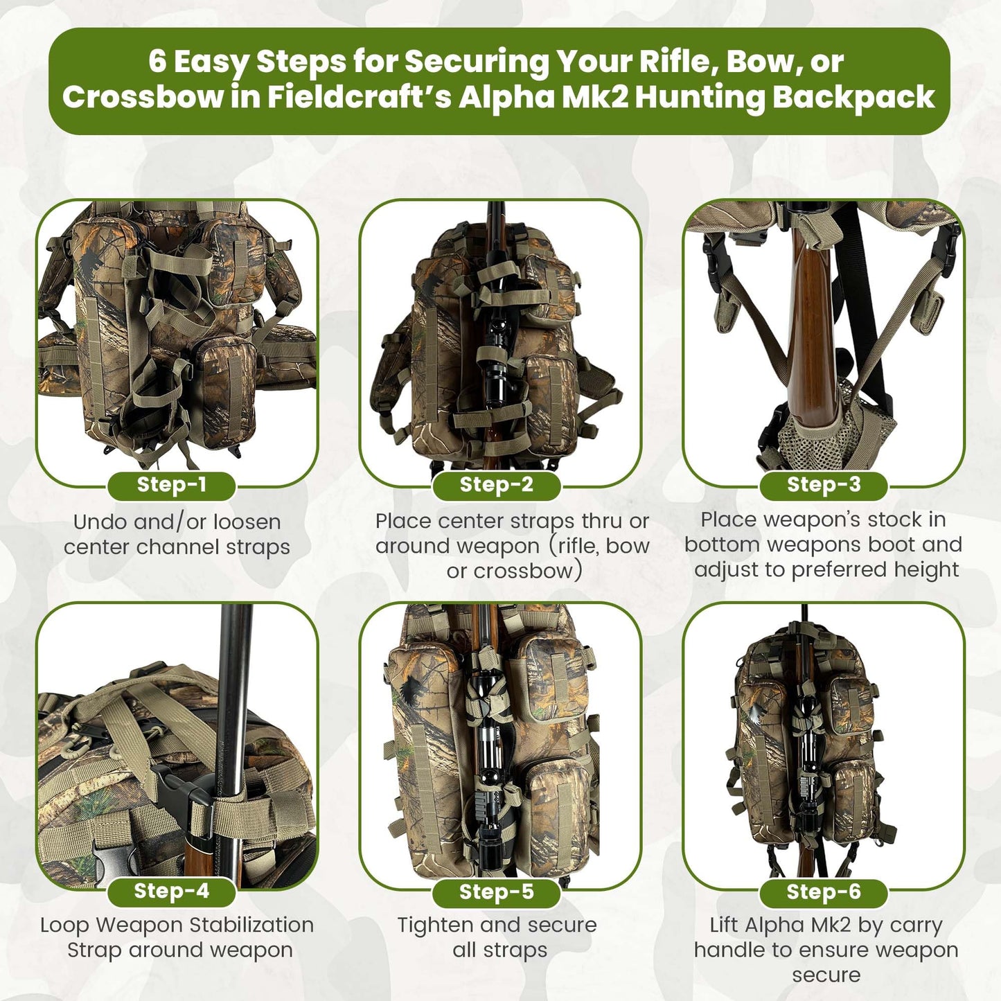FIELDCRAFT Hunting Backpack Daypack for Rifles, Bows, Crossbows, Muzzleloader, Hunting, Hiking, Archery, Blackpowder, Outdoors Expeditionary Alpha Pack