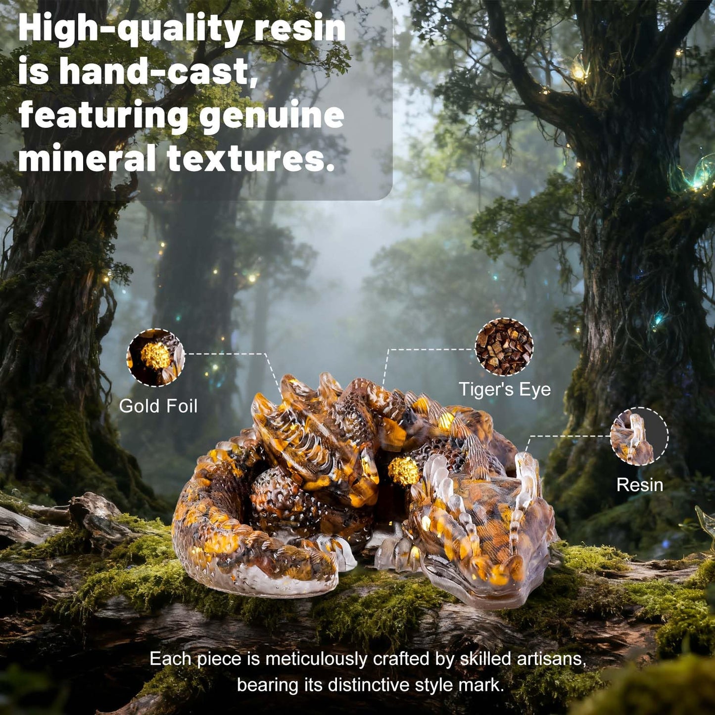 RJINGSHI Crystal Dragon Ornament, Natural Crushed Stone Resin, Home Table Decor Gift (Tiger's Eye)