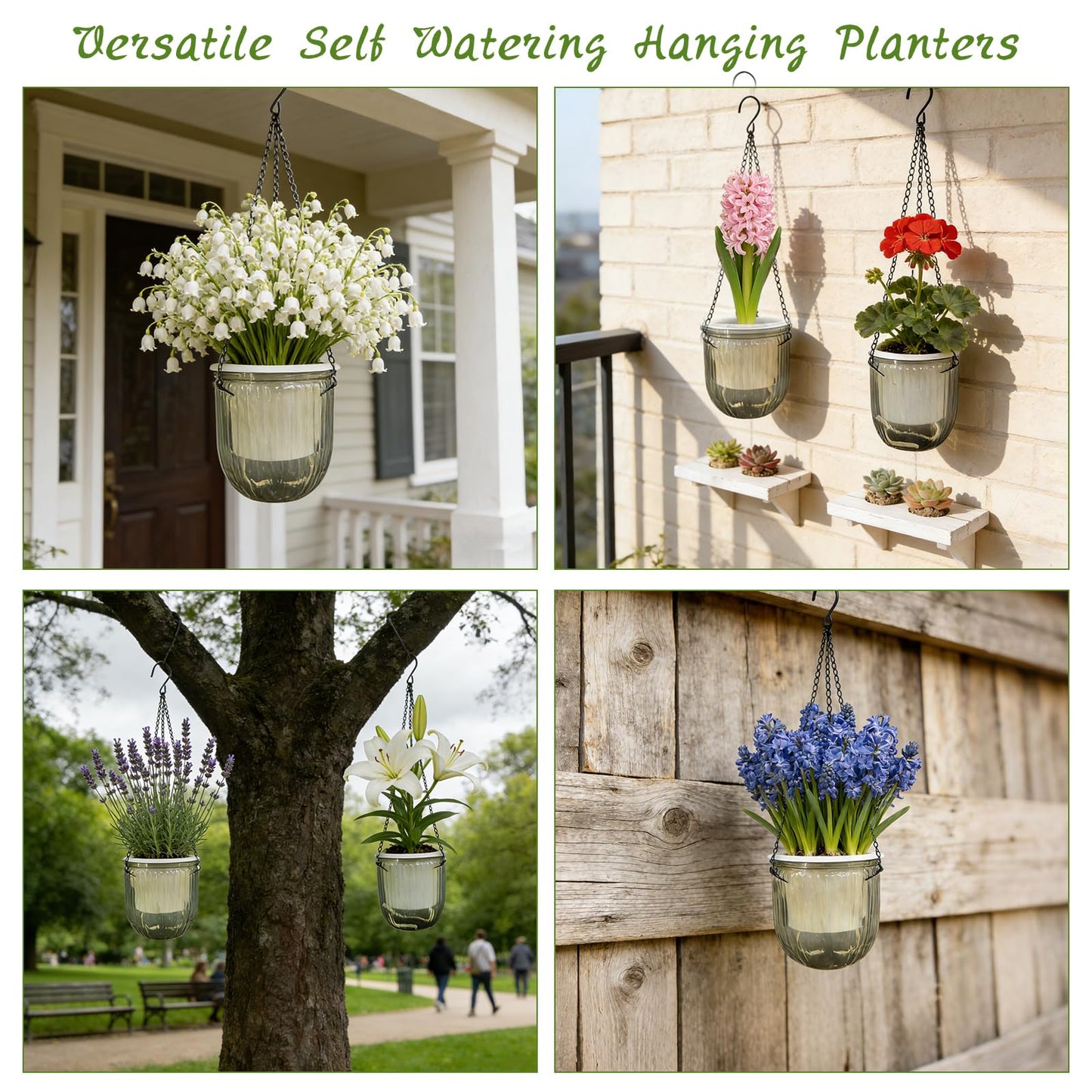 CONEHOY 8 Pcs Self Watering Hanging Planters with 3 Hooks Drainage Holes 6.5'' 4.5'' Self Watering Plant Baskets Hanging Flower Pots for Outdoor Indoor Gift Home (Gray)