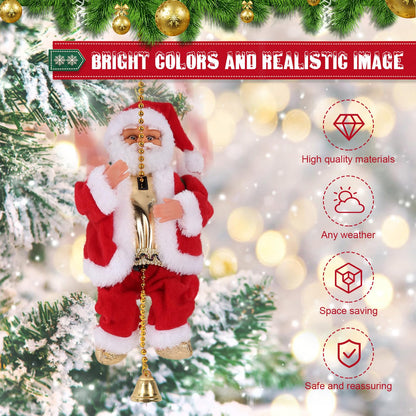 Gfilay 2025 Upgraded Climbing Santa Claus on Rope, Animated Electric Musical Christmas Ornament with 3 Modes, Secure Tree Hook & Reinforced White PVC Case, Heartwarming Holiday Decoration Gift
