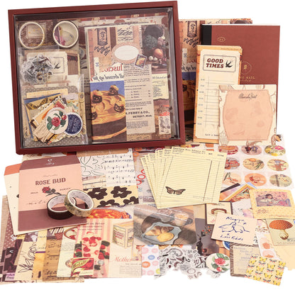 348 Pcs Scrapbooking Supplies Kit, Vintage Aesthetic Scrapbook Kit for Bullet Junk Journal, Stationery, A6 Grid Notebook, DIY Journaling Supplies, Birthday Craft Gift for Teen Girl Kid Women