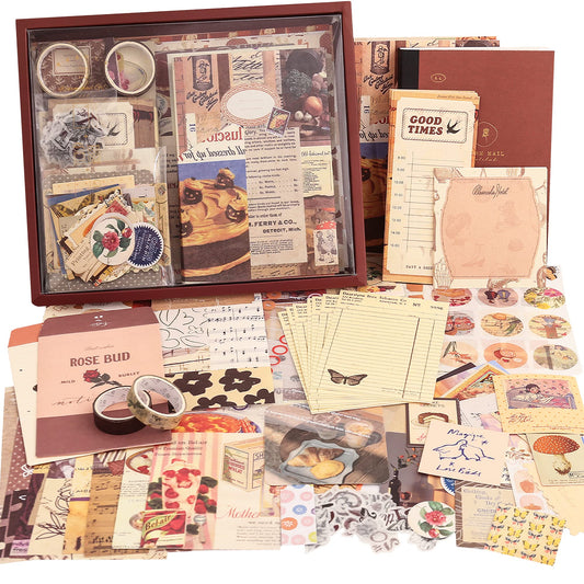 348 Pcs Scrapbooking Supplies Kit, Vintage Aesthetic Scrapbook Kit for Bullet Junk Journal, Stationery, A6 Grid Notebook, DIY Journaling Supplies, Birthday Craft Gift for Teen Girl Kid Women