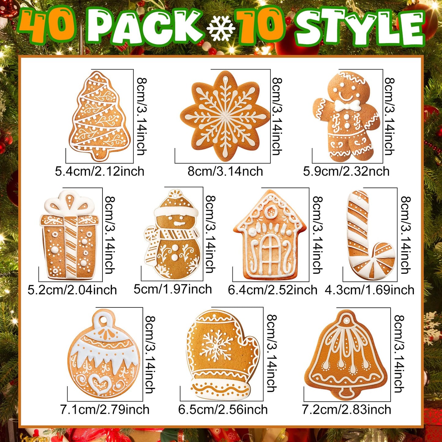 Geelin 40 Pcs Christmas Gingerbread Ornaments Small Wooden Cookies Baking Theme Christmas Tree Hanging Gingerbread Ornaments Pie Decoration for Xmas Tree Festive Season Holiday Party(Classic)