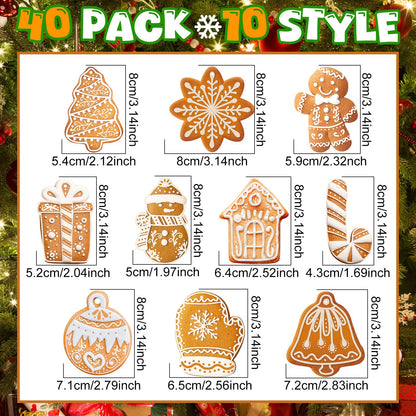 Geelin 40 Pcs Christmas Gingerbread Ornaments Small Wooden Cookies Baking Theme Christmas Tree Hanging Gingerbread Ornaments Pie Decoration for Xmas Tree Festive Season Holiday Party(Classic)