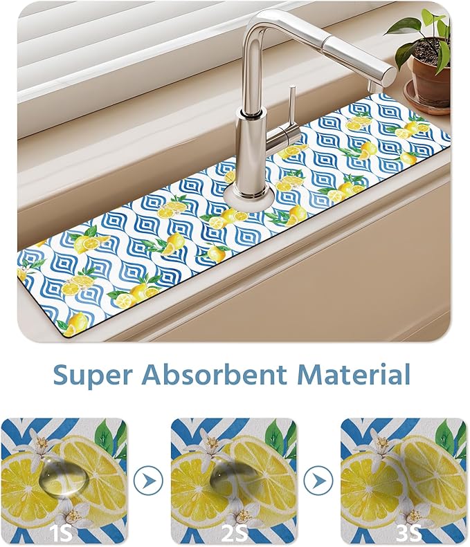 Patterned Sink Faucet Mat Kitchen Splash Guard Super Absorbent Drying Mat
