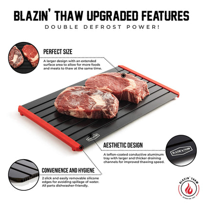 BLAZIN' THAW Defrosting Tray for Frozen Meat | 16" Family-Size | Aluminium Plate for Thawing Frozen Food | Natural Thawing Process | No Microwaves, No Cold/Warm Water Required |