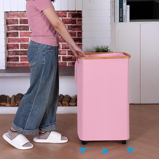 75L Laundry Basket with Wheels, Clothes Hamper