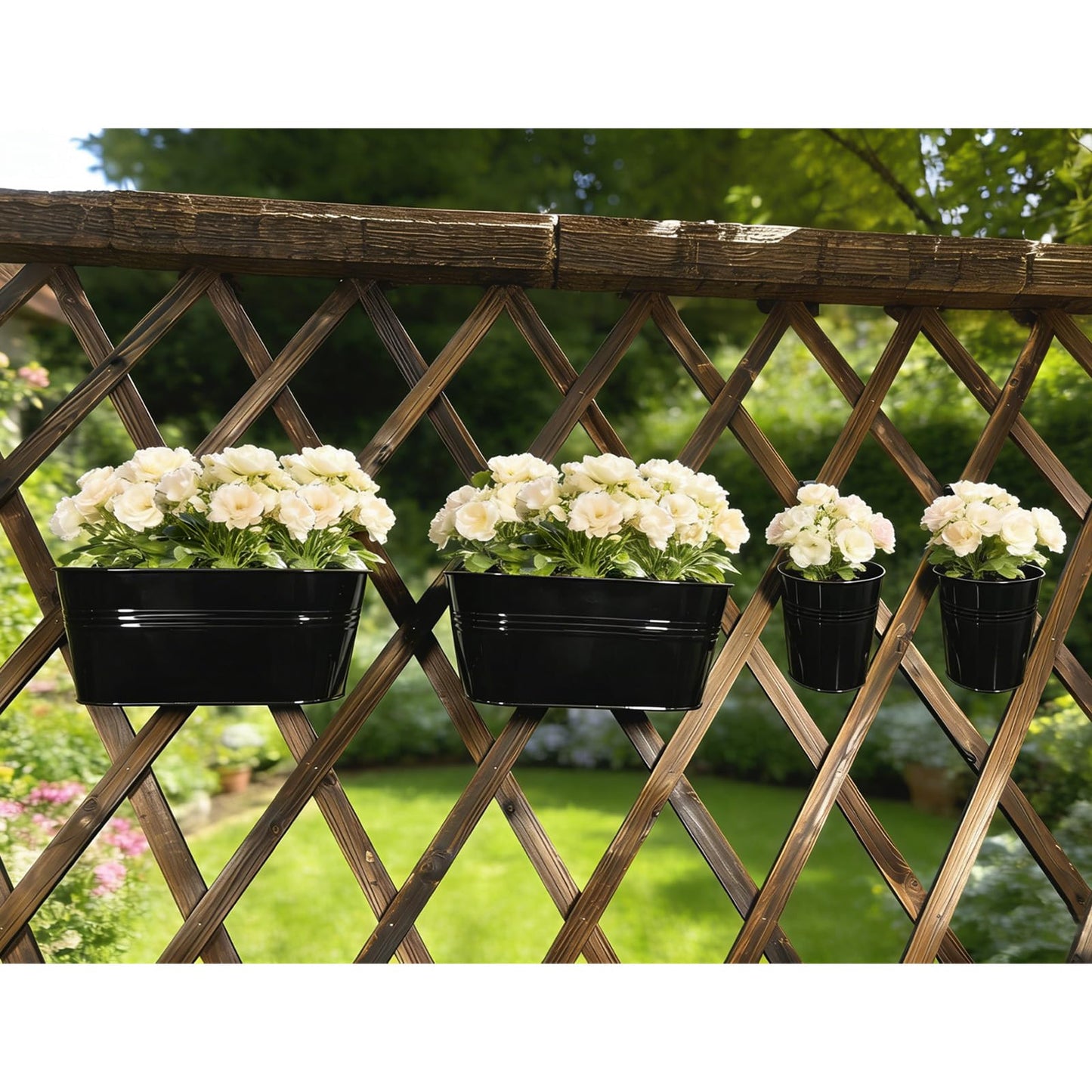 Joyfernal Set of 12 Balcony Hanging Planters, 4 Pcs 17" Metal Railing Flower Pots & 4 Pcs 12" Deck Planter & 4 Pcs 4" Fence Pot for Outdoor Patio Garden Décor, Black