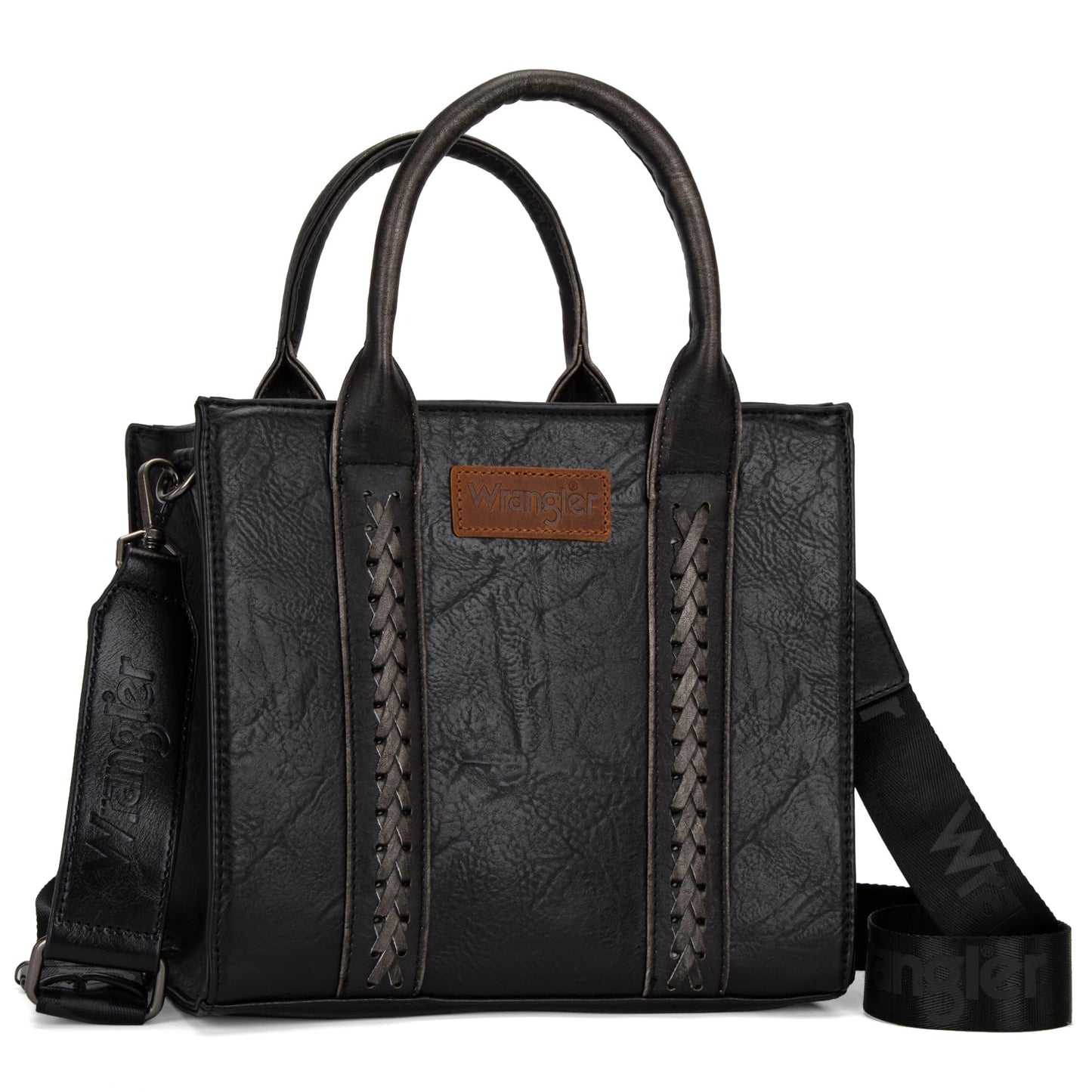 Wrangler Medium Tote Bag for Women Designer Satchel Handbags Top-handle Purses with Strap, Vintage-black, M