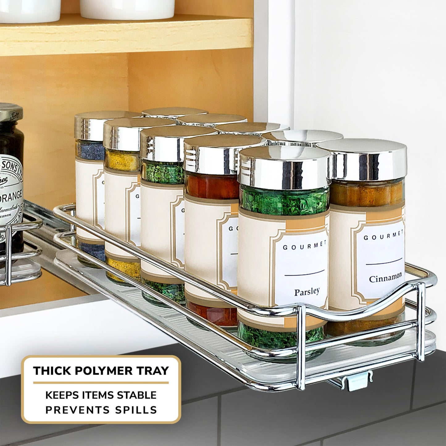 LYNK PROFESSIONAL® Pull Out Spice Rack Organizer for Inside Kitchen Cabinets - 4-1/4 inch Wide - Slide Out Drawer – Chrome Sliding Spice Cabinet Organization Shelf Racks - 2 Tier