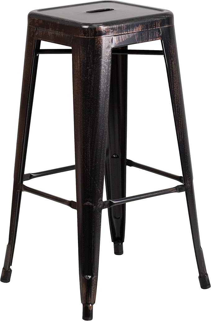 Flash Furniture Commercial Grade 30" High Backless Black-Antique Gold Metal