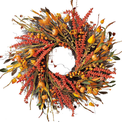 WANNA-CUL 24In Fall Harvest Wreath for Front Door Autumn Thanksgiving Decor