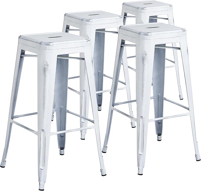 Flash Furniture Kai Commercial Grade 4 Pack 30" High Backless Distressed White