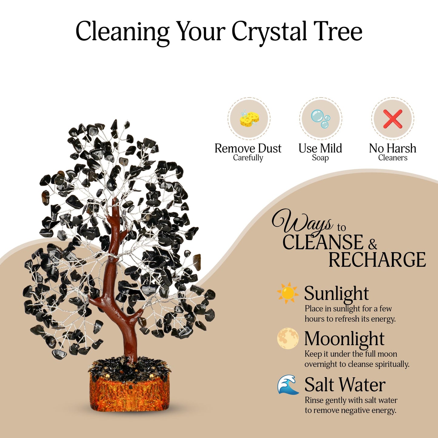 YATSKIA Black Tourmaline Crystal Tree | Gemstone Tree of Life | Healing Crystals and Stones | Boho Home Decor | Positive Energy Decor | Unique Gifts for Women | Healing Gifts for Women | 10 Inch