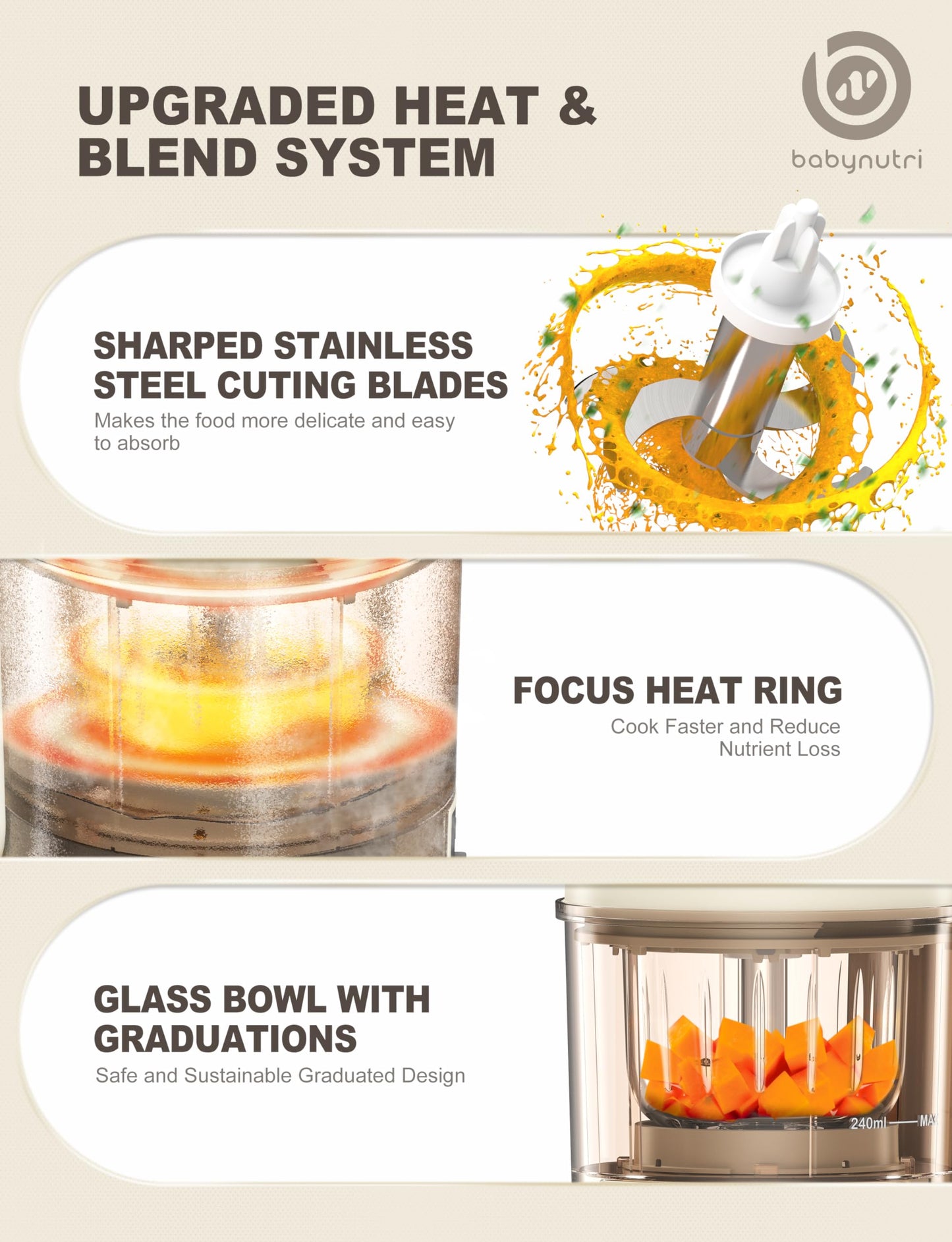 Babynutri Auto Baby Food Maker, Glass Baby Food Mills, Baby Blender & Steamer and Puree Maker with Auto Cooking, Easy Cleaning, Dishwasher Safe, Cook at Home, Touch Screen Control