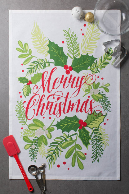 DII Holiday Kitchen Towel Set, Christmas Tea Towels for Baking, Cooking & Entertaining 18x28, Printed Holly, 3 Piece