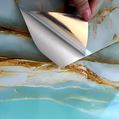 mwpqbd Wallpaper Kitchen Cooktop Oil Resistant Sticker Furniture Renovation Sticker Living Room TV Background Marble Texture Light Luxury Wallpaper Self-Adhesive (Black Gold Grain)