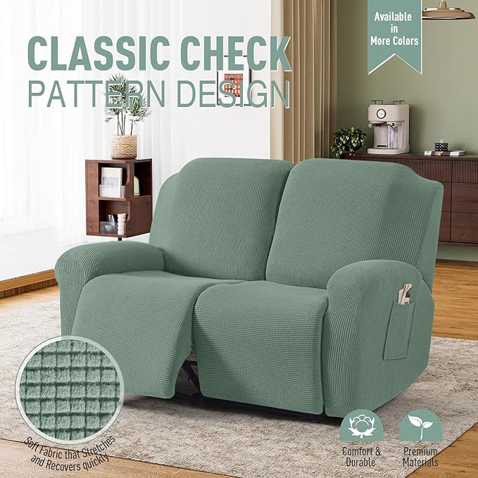 TAOCOCO Recliner Loveseat Slipcover, 6 Pieces Dual Recliner Sofa Covers