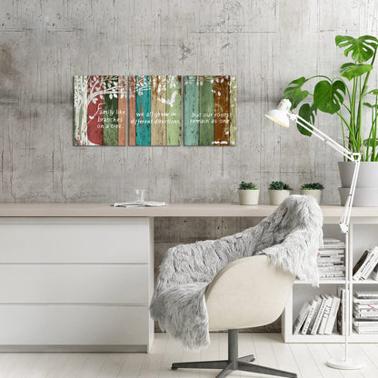Welmeco Sweet Home Canvas Wall Art Family Like Branches on A Tree Quote Poster Prints Rustic Wooden Background Textured Picture Prints Decoration Gallery Wrapped Ready to Hang for Modern Living Room