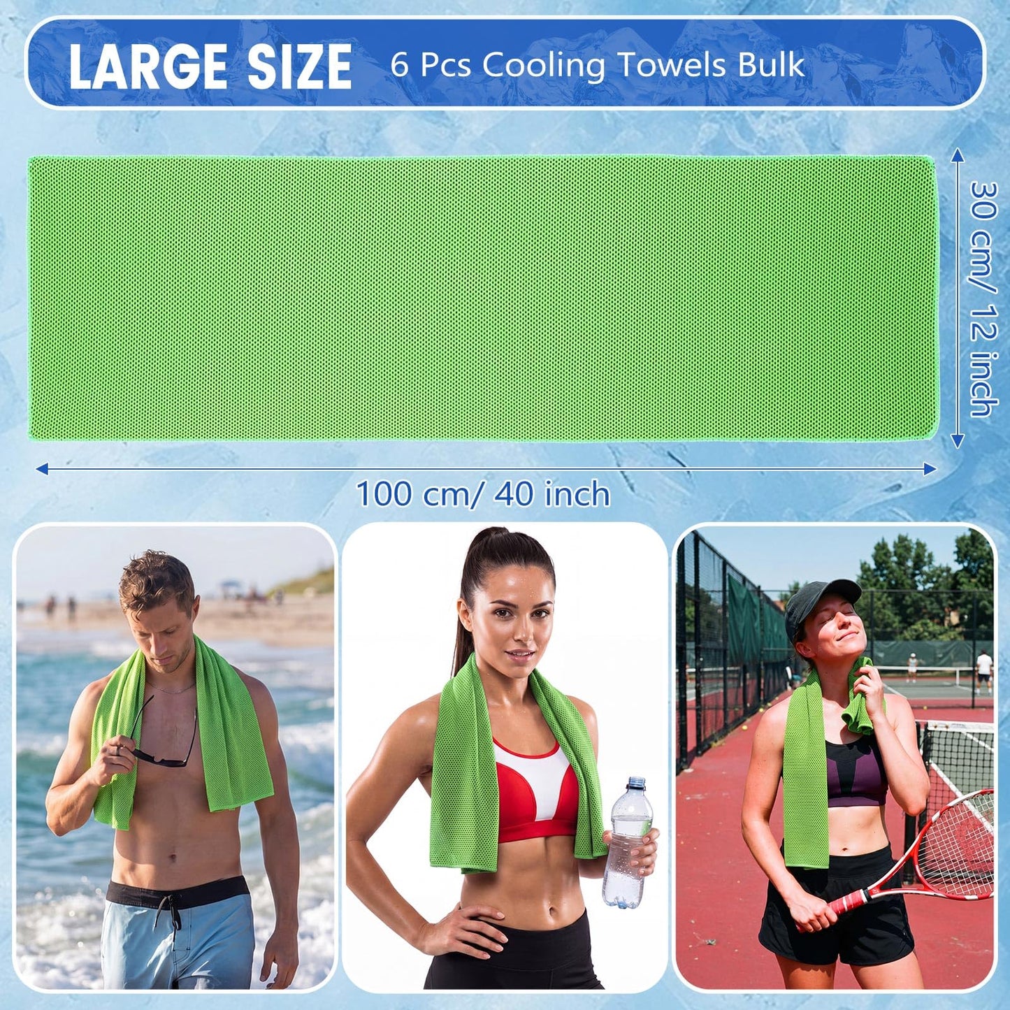 Hosuly 6 Pack Cooling Towels 40"x12" Ice Towel Cooling Neck Wraps Soft Breathable Chilly Stay Cool in Summer for Sports Yoga Golf Gym Activities(Bright Green)