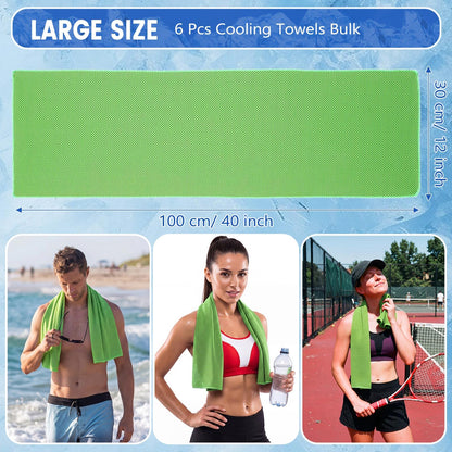 Hosuly 6 Pack Cooling Towels 40"x12" Ice Towel Cooling Neck Wraps Soft Breathable Chilly Stay Cool in Summer for Sports Yoga Golf Gym Activities(Bright Green)