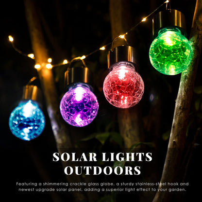 Solpex Hanging Solar Lights Outdoor, 8 Pack Decorative Cracked Glass Ball Light, Solar Powered Waterproof Globe Lighting, Hanging Globe Solar Lights for Garden, Yard, Patio, Lawn, Flower Bed