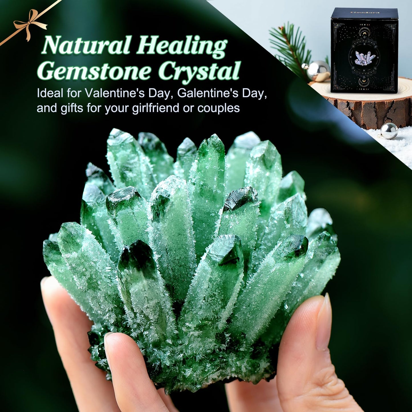 Natural Crystal Cluster Clear Quartz Mineral Crystal Cluster Cluster Healing Ornament Hue Reflection Feng Shui Home Decor (Green)