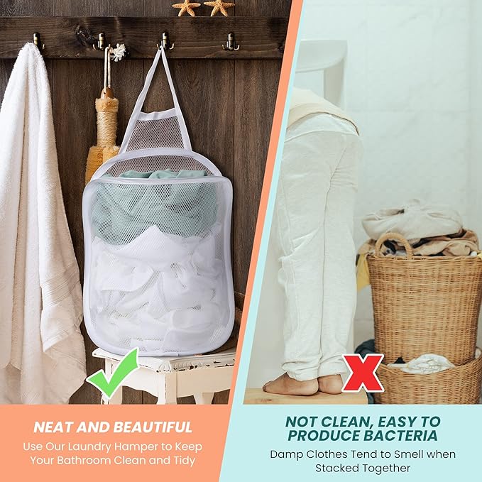 3 Pieces Hanging Laundry Hamper Laundry Bag to Hang Foldable Mesh Hamper Dirty