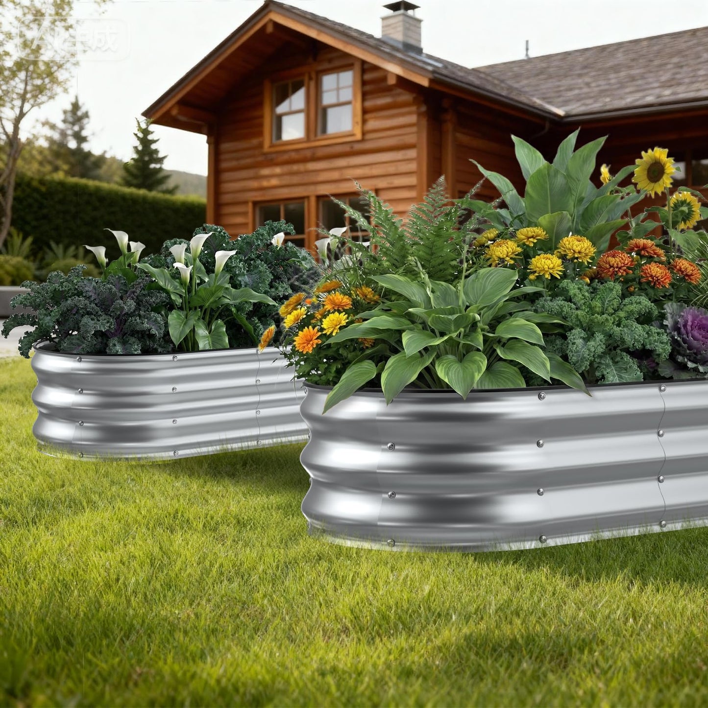 Patiobay 2 Pack 4x2x1FT Galvanized Raised Garden Beds,Raised Garden Bed with Safety Edging and Gloves,Oval Metal Planter Box for Gardening Vegetables Flowers Herb-Silver