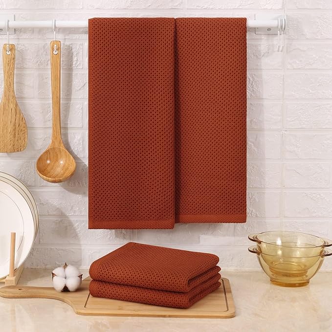 Kitinjoy 100% Cotton Waffle Weave Kitchen Hand Towels