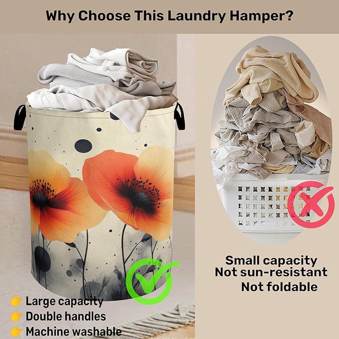 Orange Flowers Laundry Basket