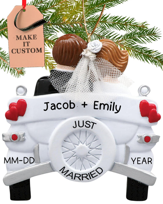Personalized Wedding Christmas Ornament 2025 | Free 24h Customization | Laser Engraved Couple Christmas Ornaments for Tree | Custom Gift Wrapped Just Married Car Keepsake for Newly Weds, Bride & Groom