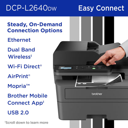 Brother DCP-L2640DW Wireless Compact Monochrome Multi-Function Laser Printer with Copy and Scan, Duplex, Mobile, Black & White | Includes Refresh Subscription Trial(1), Works with Alexa