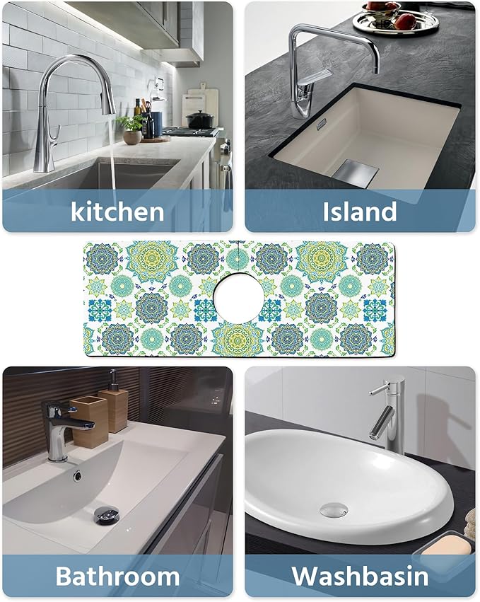Patterned Sink Faucet Mat Kitchen Splash Guard Super Absorbent Drying Mat