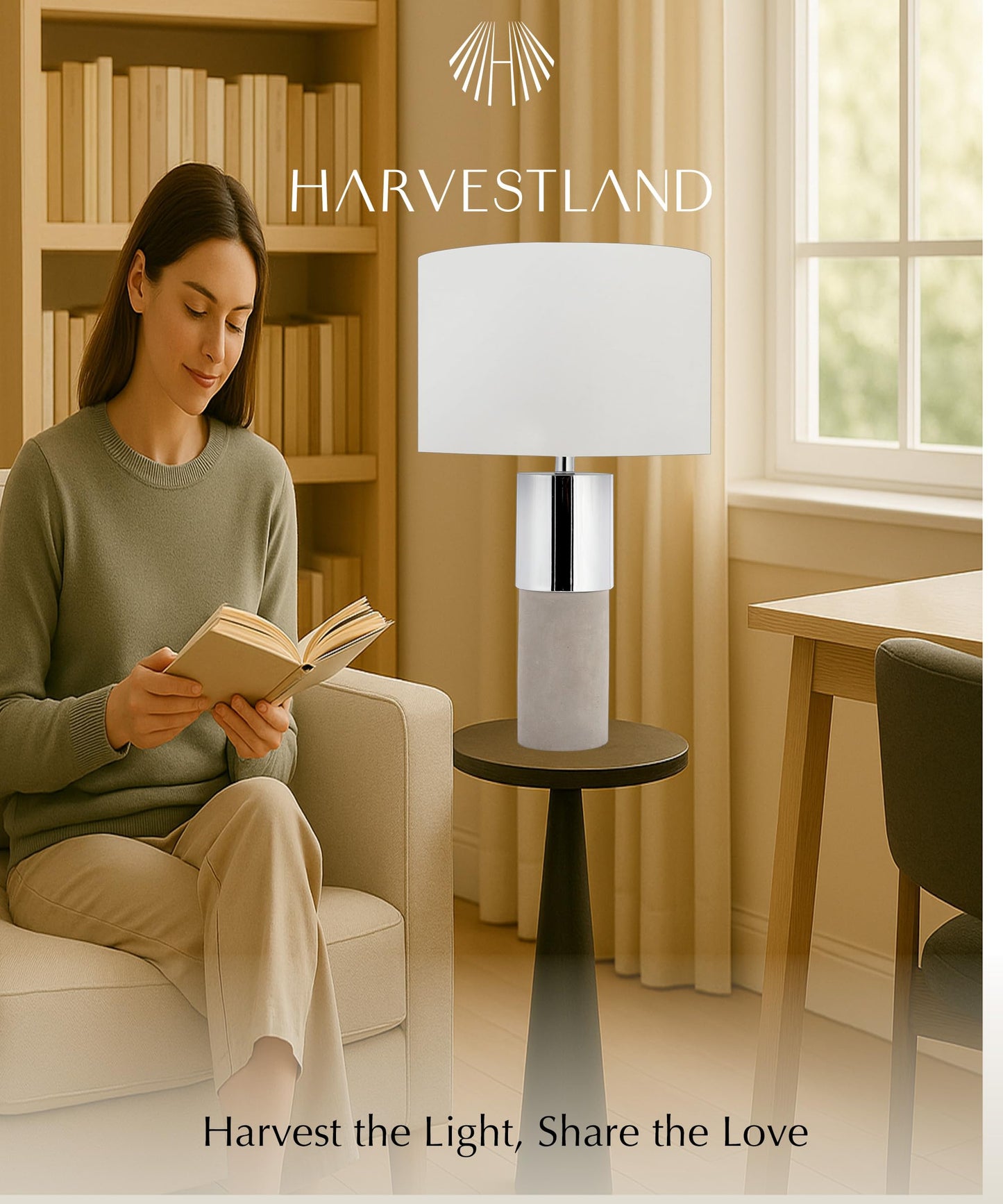 HarvestLand 22” Sole Cement Table Lamp – Table Lamps for Living Room & Bedside Lamps, Modern Stone Bedroom Lamp for Nightstand, Large Living Room Lamp Home Decor