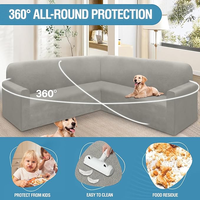 HDCAXKJ Corner Sectional Couch Covers Velvet Stretch L Shape Sofa Cover Soft
