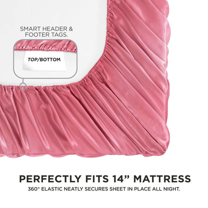 Juicy Couture Full Size Satin Bed Sheet Set, Deep Pocket Silky Full Sheet Set with 1 Fitted Sheet, 1 Flat Sheet, and 2 Pillow Case, Wrinkle Resistant and Anti Pilling Bed Sheets - Rose Pink
