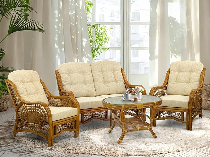 Malibu Lounge Loveseat Sofa Natural Rattan Wicker Handmade Design