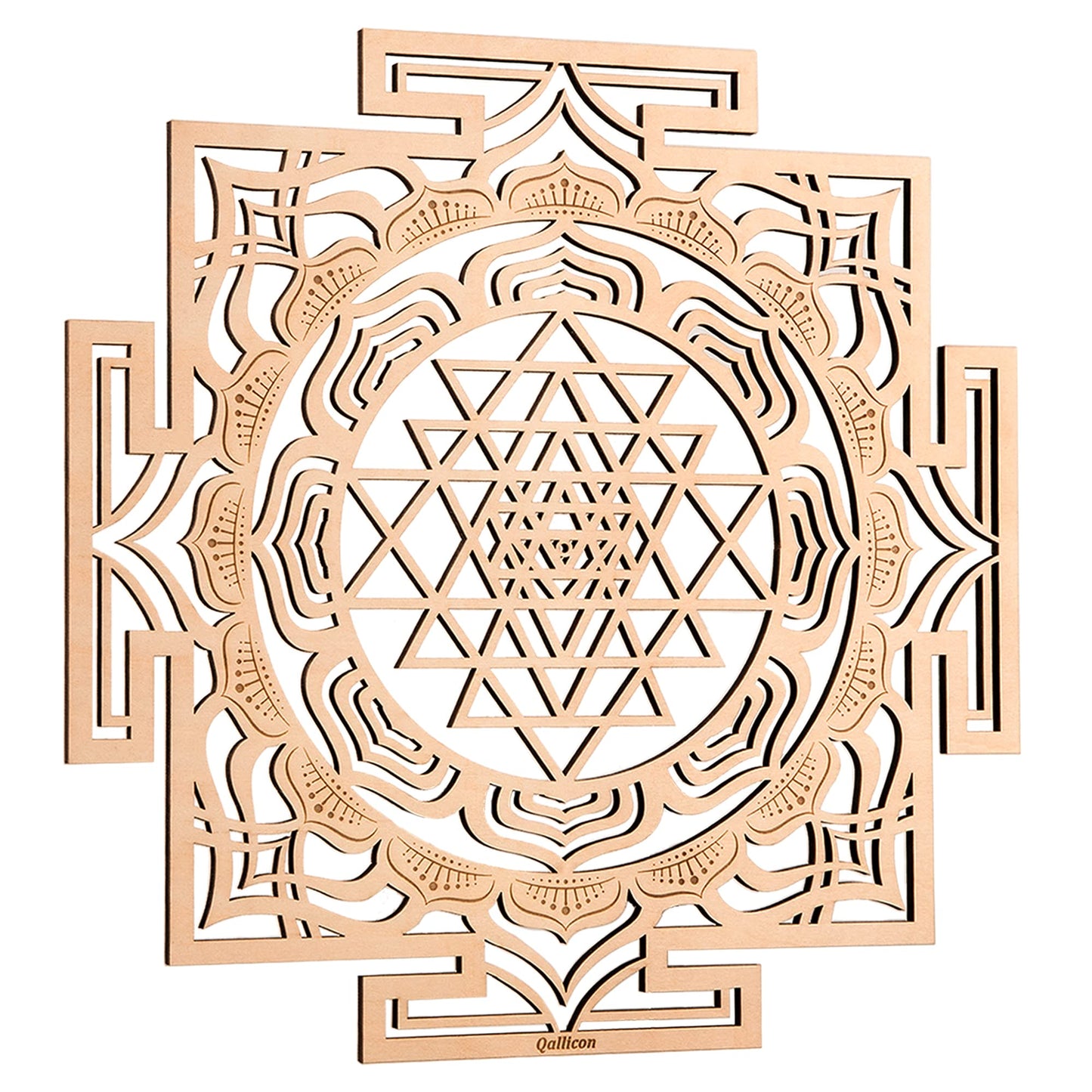 Qallicon 11.5'' Sri Yantra Wall Decor, Mandala Sacred Geometry Wall Art, Crystal Grid Chakra Wooden Yoga Art, Meditation Altar Zen Decor Spiritual Gifts
