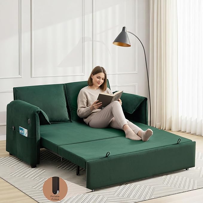 63" Convertible Sleeper Loveseat Sofa Bed, Pull Out Couch Bed
