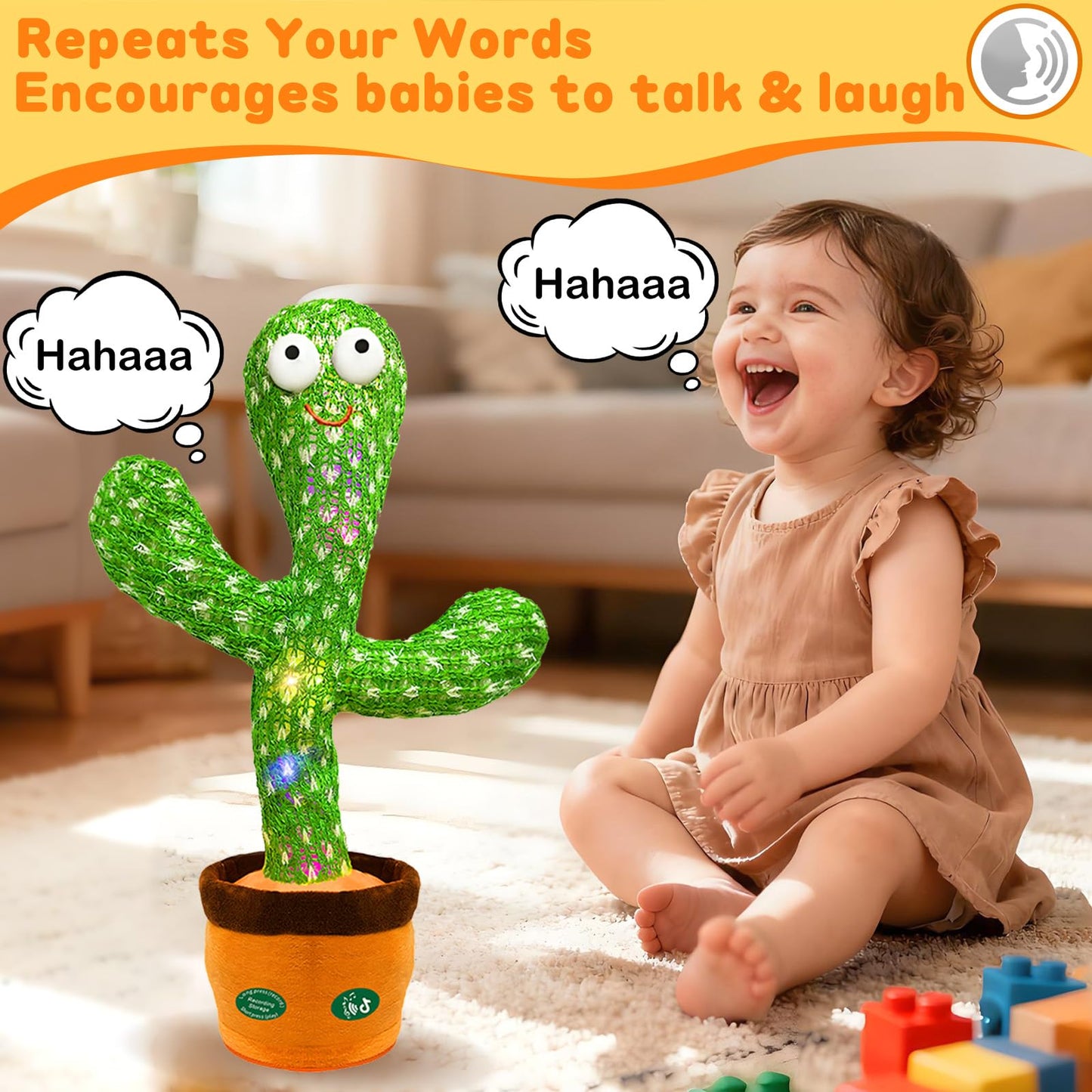 Hunfur Dancing Mimicking Talking Cactus Toy,Funny Gift for Toddler 1 2 3 Year Old Boy Girl,Singing Record Repeat What You Say Light Up Baby Infant Toys 6-12 12-18 Months (Volume Adjustment)