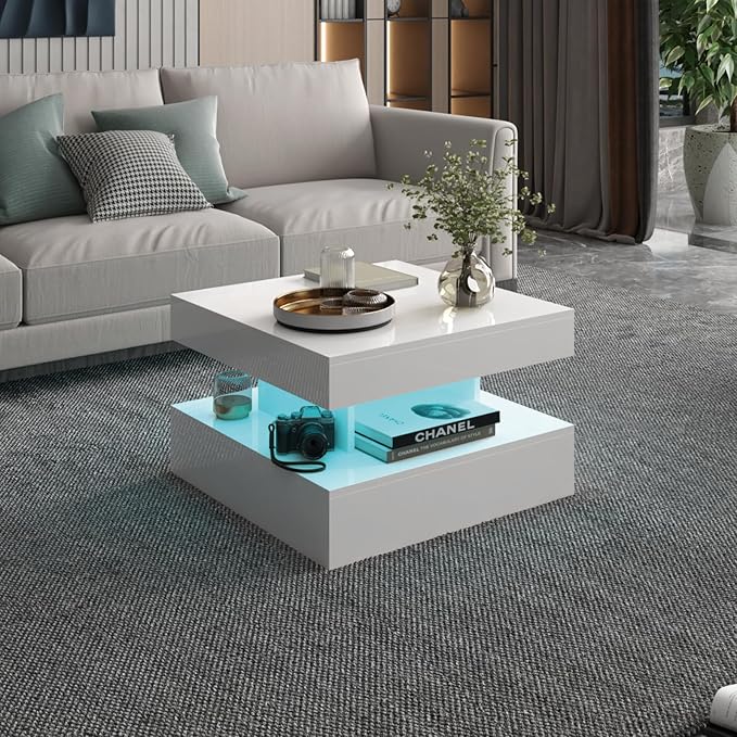 HedoAjim Small White Led Coffee Table